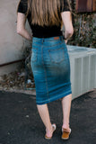 Distressed Denim midi Skirt