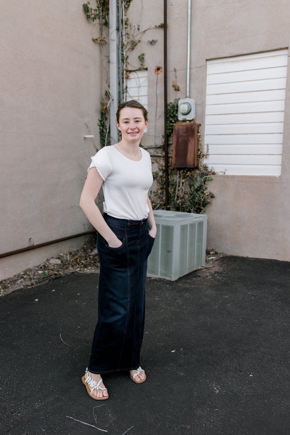 Dark Wash Maxi Denim Skirt