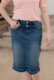 Vintage Wash Double Button Denim Skirt